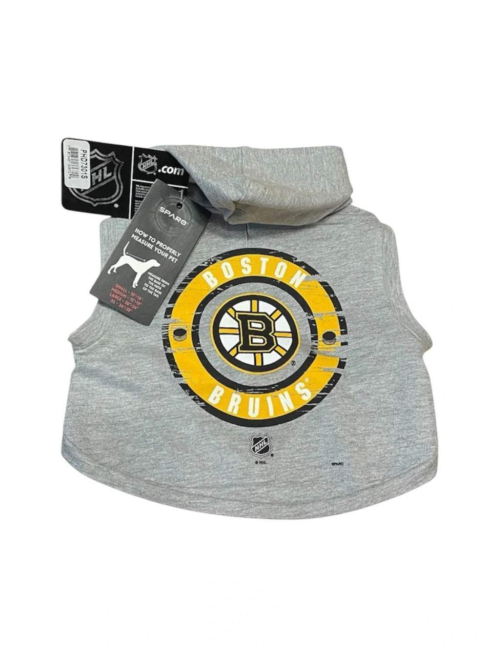 Sparo Boston Bruins NHL Dog Hoodie Pet Apparel Distressed Gray Small Hockey NWT